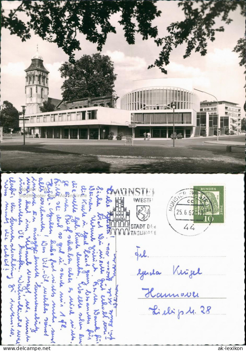 Ansichtskarte Münster (Westfalen) Straße Stadttheater Marienkirche 1962 - Muenster