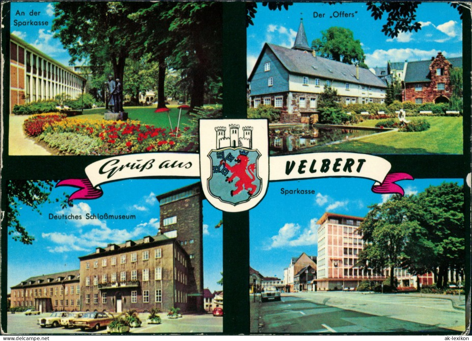 Velbert 4-Bild-AK Sparkasse, Der "Offers", Dt. Schloß-Museum 1973 - Velbert