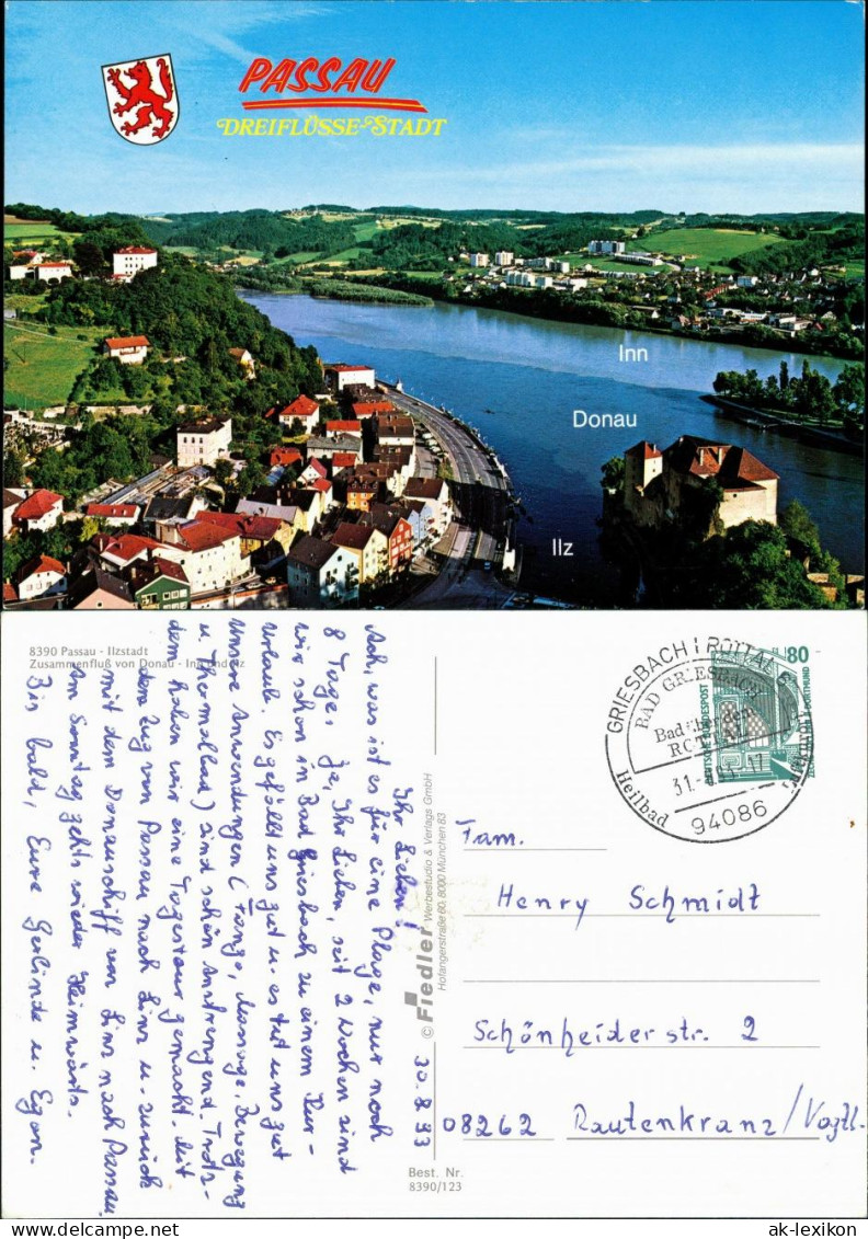 Passau Panorama-Ansicht Der 3-Flüsse-Stadt (Inn, Donau, Ilz) 1993 - Passau