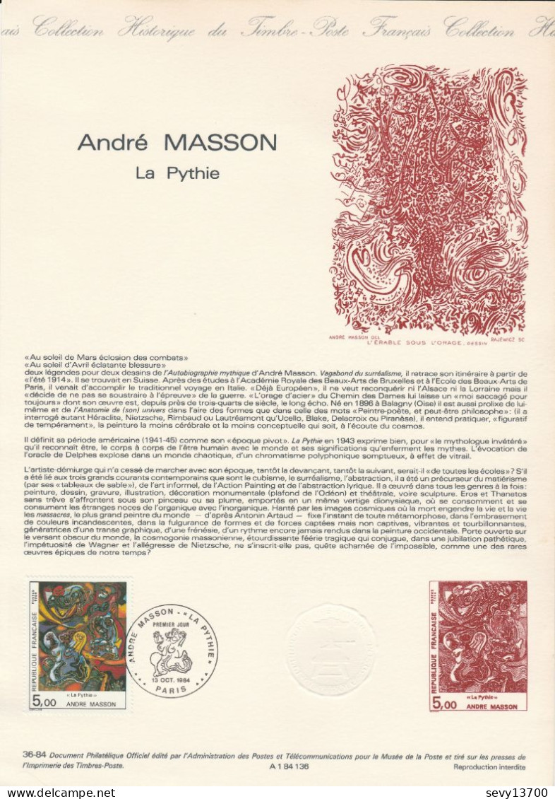 Document Philatélique Officiel - André Masson La Pythie - 13.10.1984 - Documents De La Poste