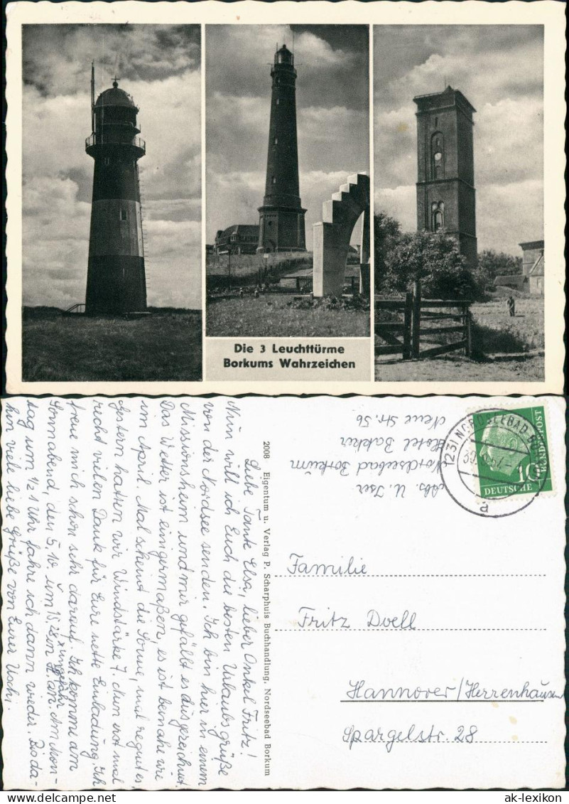 Ansichtskarte Borkum 3 Bild: Leuchttürme 1957 - Borkum