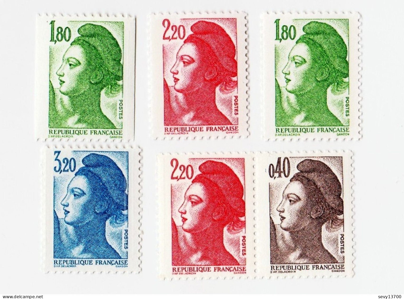 France 1985 - Lot 6 Timbres Marianne La Liberté De Delacroix Yvert Tellier N° 2375 à 2378 Et 2376b - 1982-1990 Liberté De Gandon