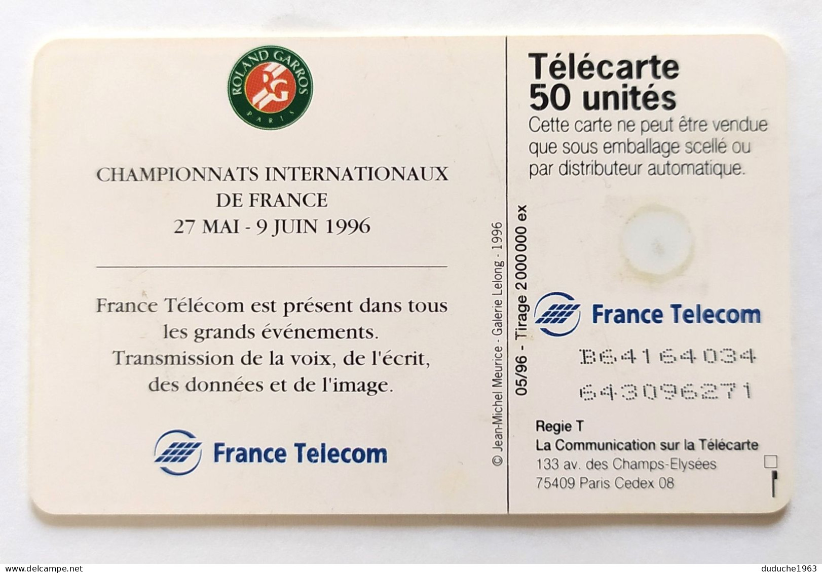 Télécarte France - Roland Garros 1996 - Ohne Zuordnung