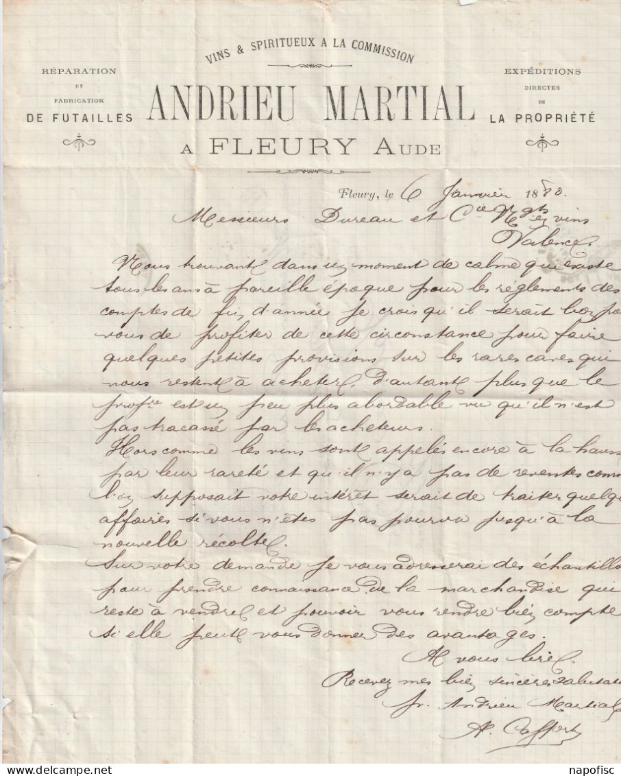 11-M.Andrieu... Vins & Spiritueux à La Commission.. Fleury-d'Aude..(Aude)...1880 - Agricoltura