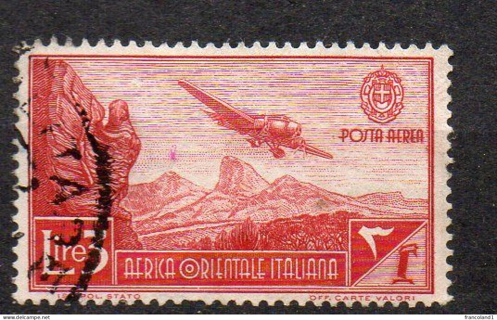 1938 A. O. I.  Soggetti Vari N. A9   5 Lire Timbrato Used Sassone 85 Euro - Afrique Orientale Italienne