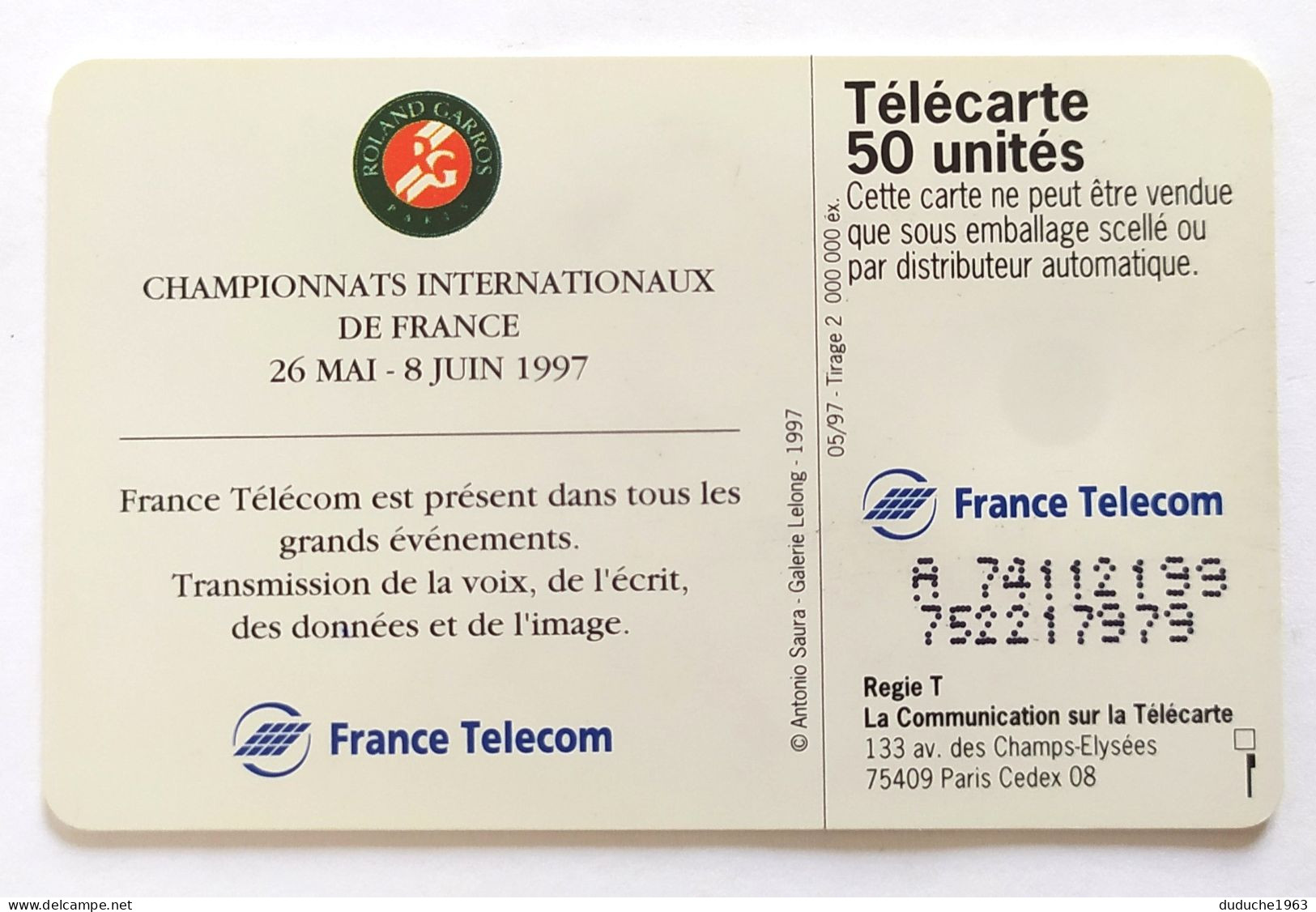 Télécarte France - Roland Garros 1997 - Ohne Zuordnung