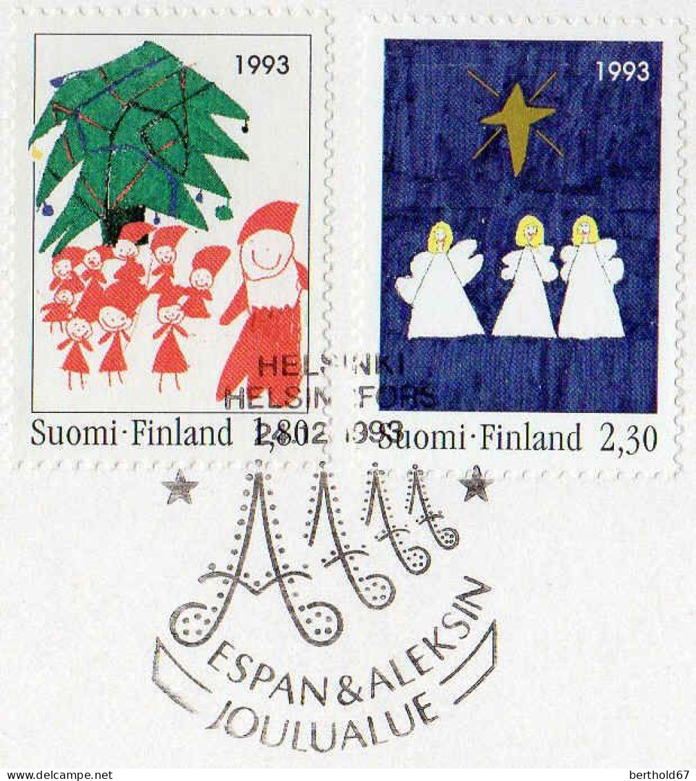 Finlande Poste Obl Yv:1198/1199 Noël Sur Fragment (TB Cachet Rond) - Gebraucht