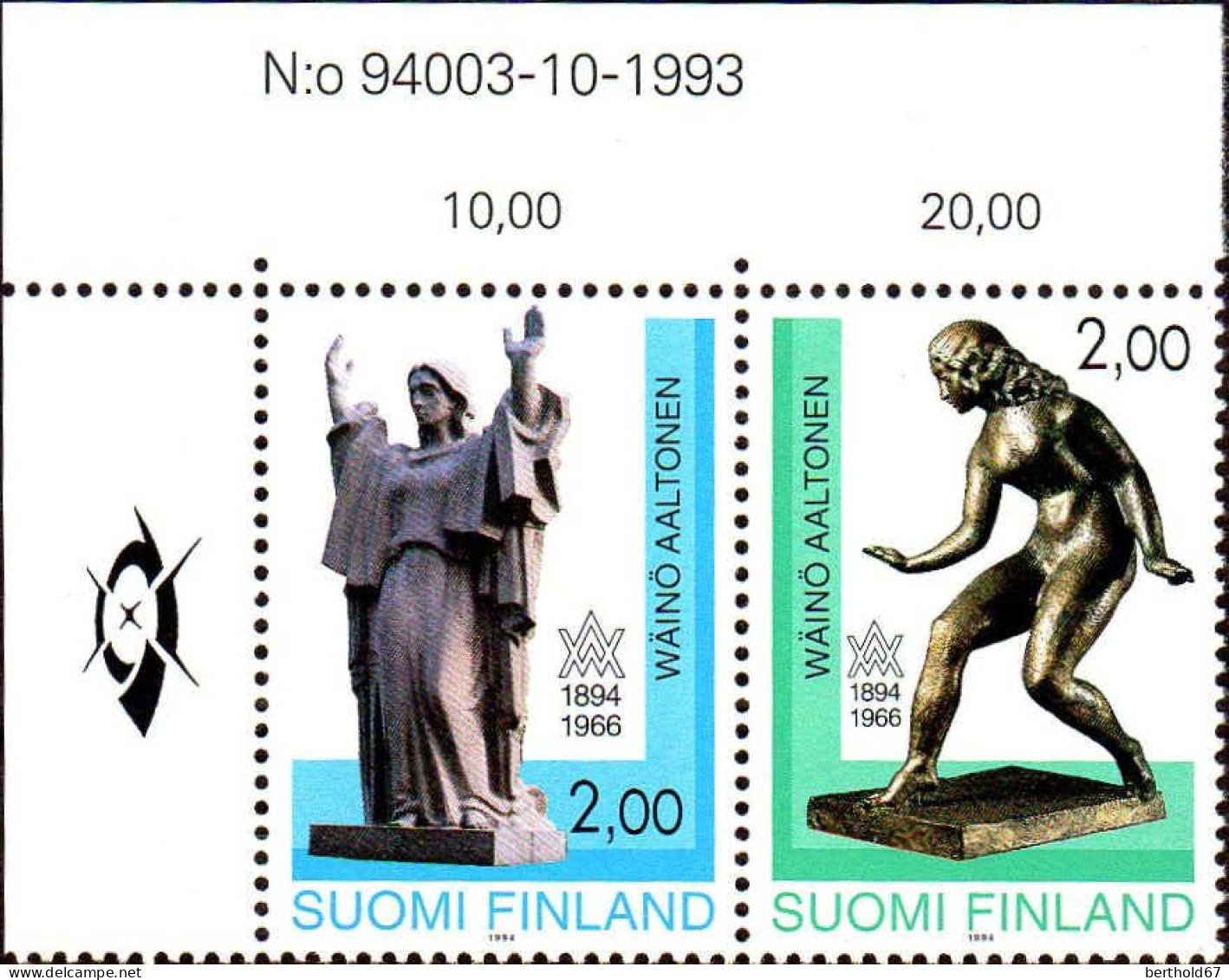Finlande Poste N** Yv:1209A Mi:1242-43 Wäinö Aaltonen Sculptures Coin De Feuille - Ongebruikt