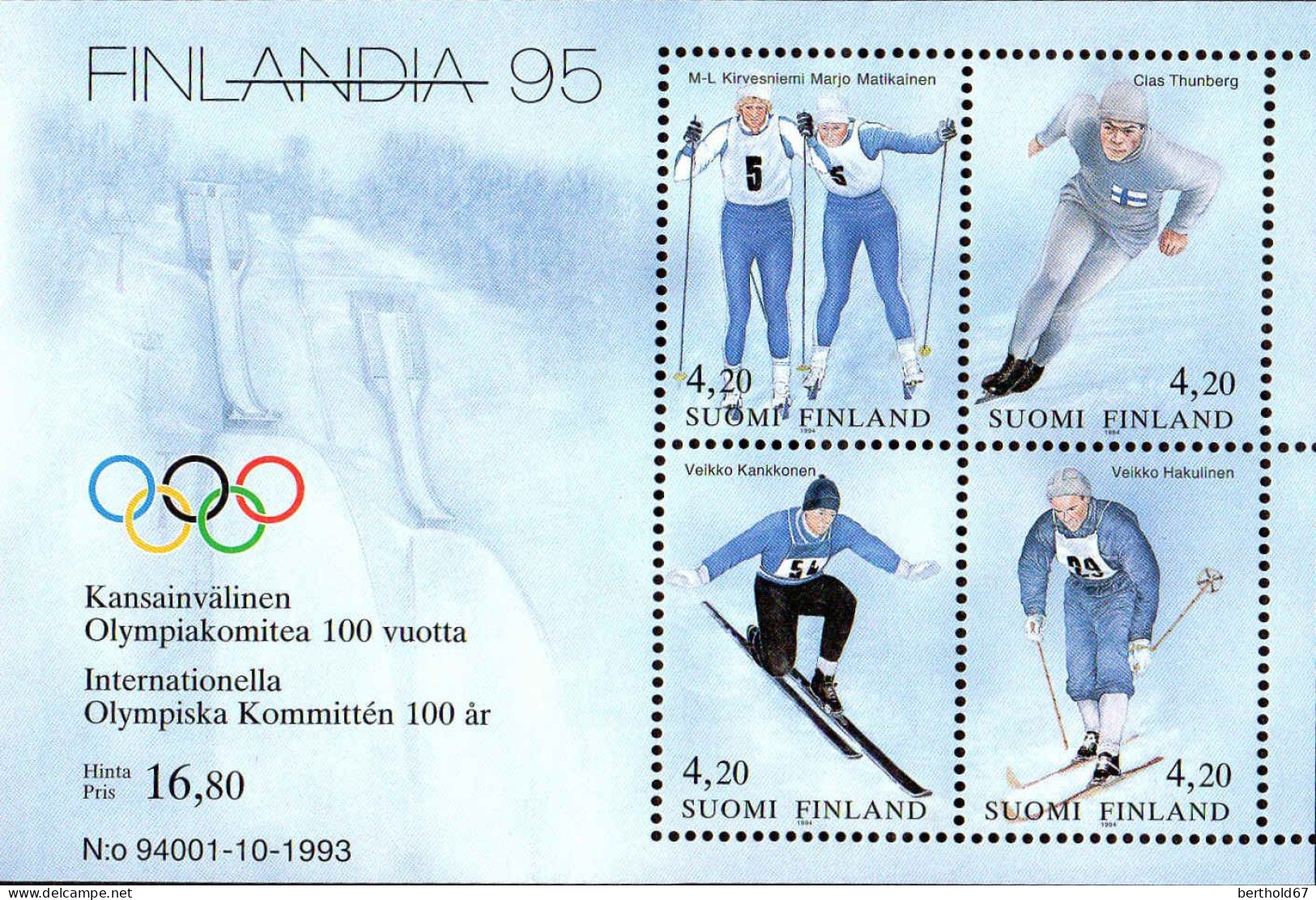 Finlande Bloc N** Yv:11 Mi:11 Finlandia'95 Ski - Blocs-feuillets