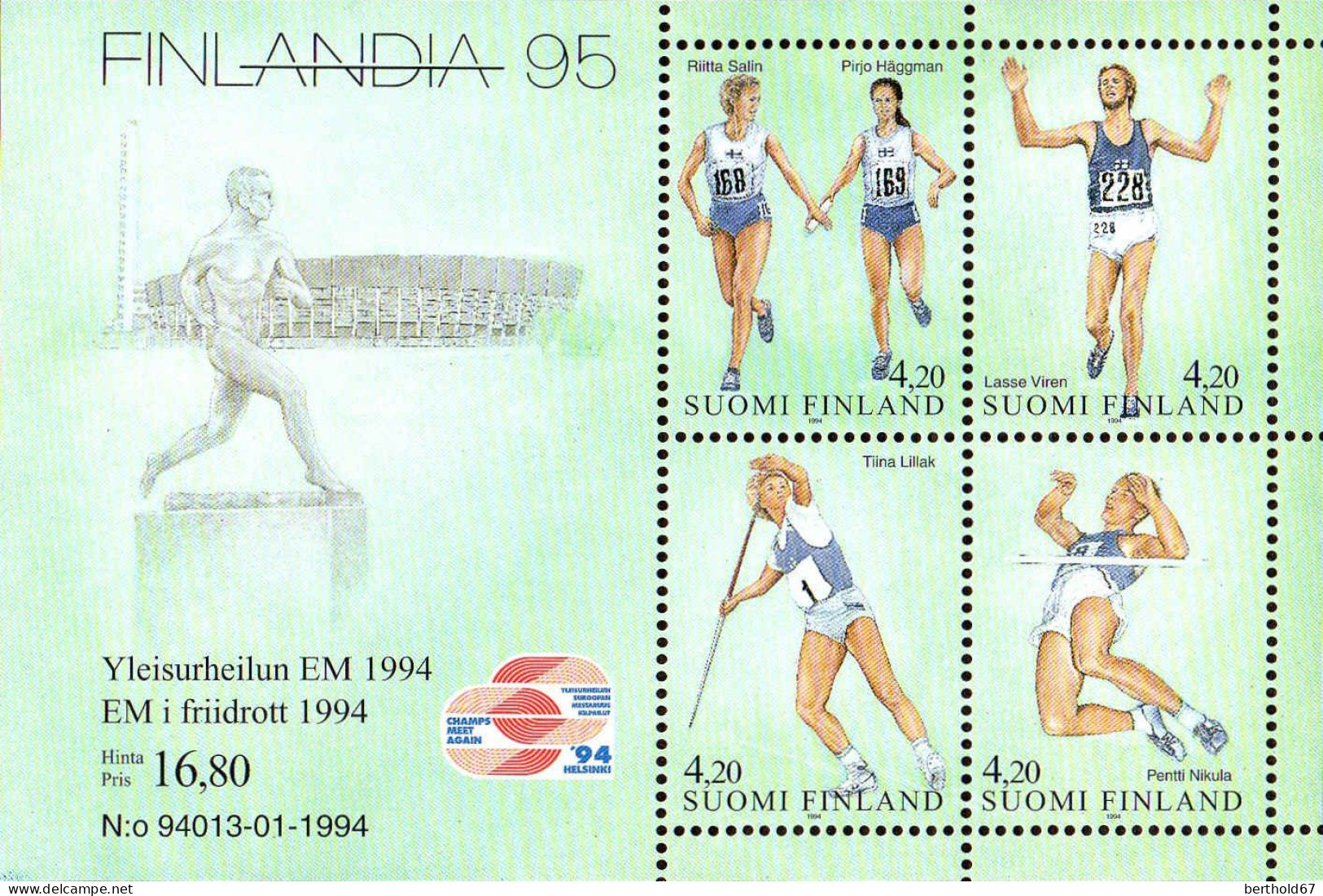 Finlande Bloc N** Yv:12 Mi:12 Finlandia'95 Athlétisme - Blocks & Sheetlets