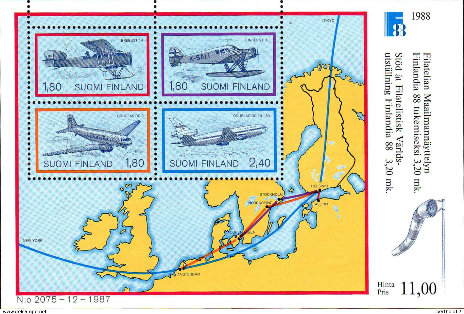 Finlande Bloc N** Yv: 4 Mi:4 Finlandia 88 Exposition Philatélique Avions - Blocks & Kleinbögen