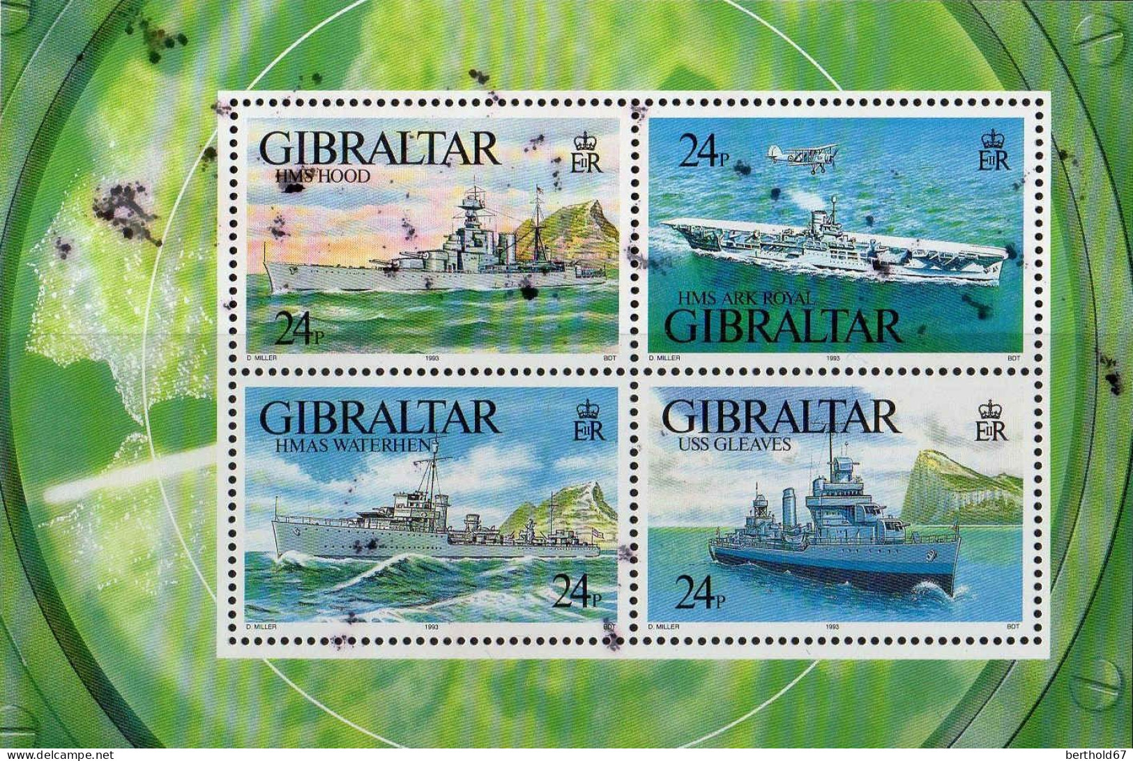 Gibraltar Bloc N* Yv:17 Mi:18 Navires De Guerre I (Trace De Charnière) Tâche - Gibilterra