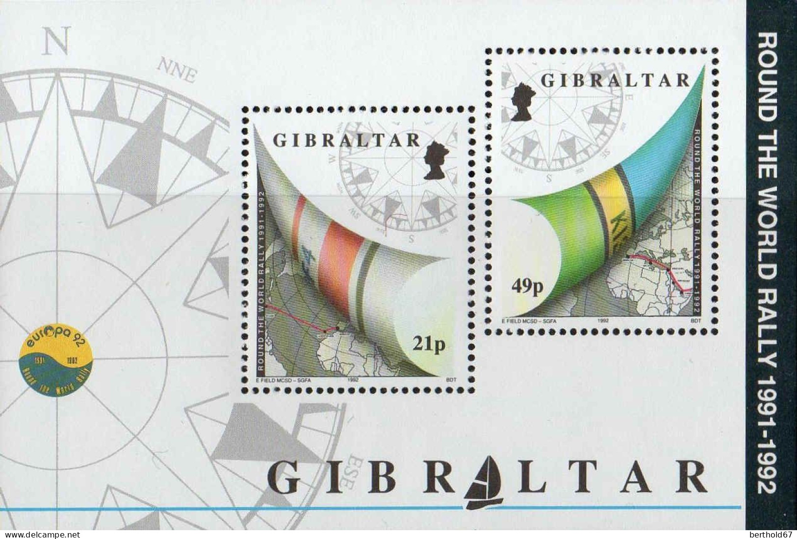 Gibraltar Bloc N** Yv:16 Mi:17 Round The World Rally 1991-1992 - Gibilterra