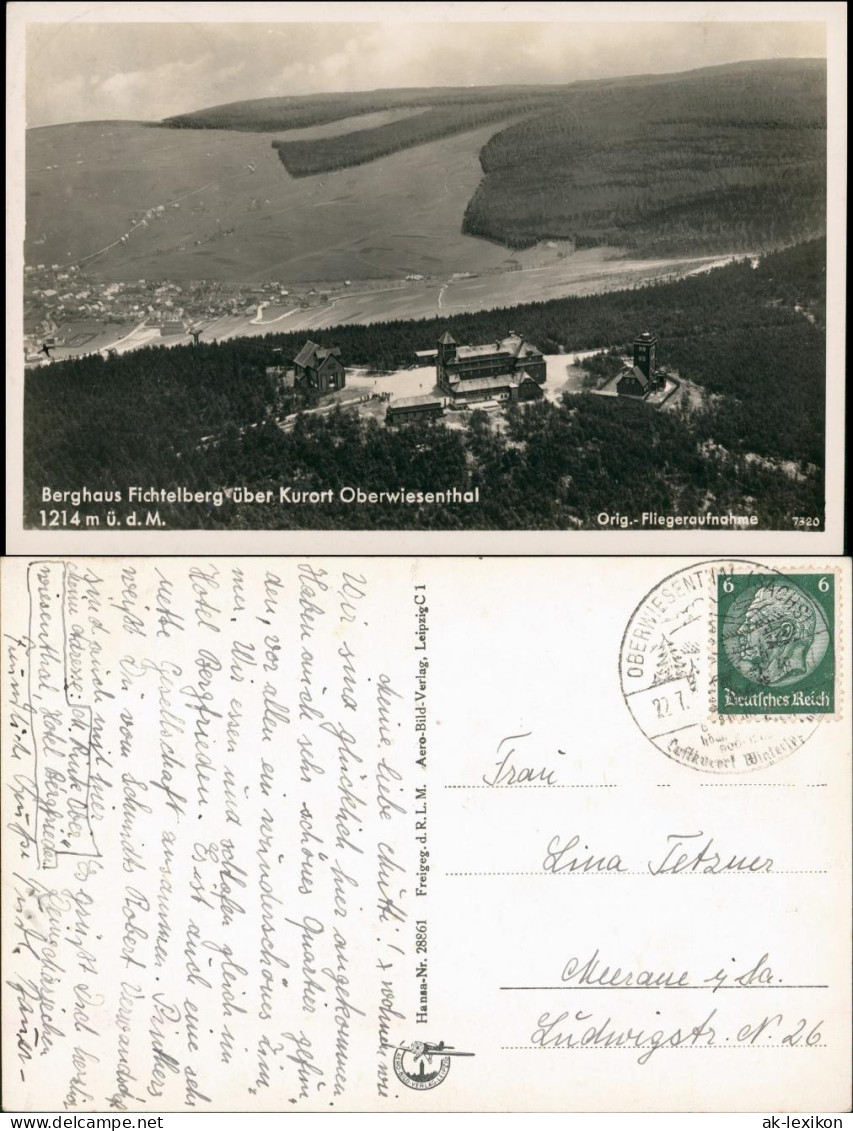 Ansichtskarte Oberwiesenthal Luftbild Fichtelberg Baude 1937 - Oberwiesenthal