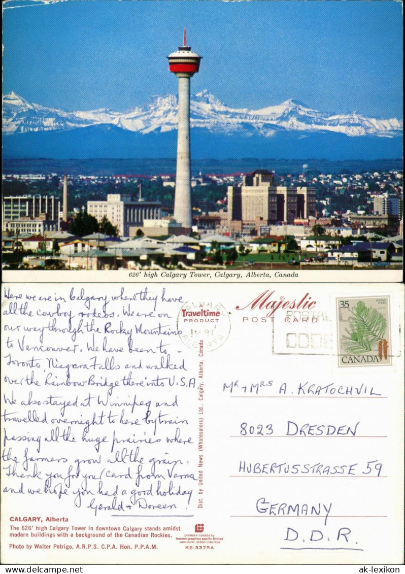 Calgary Technische Bauten Fernsehturm Tower Panorama & Canadian Rockies 1991 - Otros & Sin Clasificación