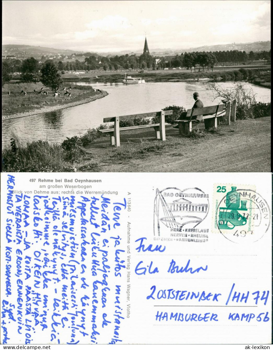 Rehme-Bad Oeynhausen Großer Weserbogen Blick Auf Weser Dampfer Kirchturm 1972 - Bad Oeynhausen