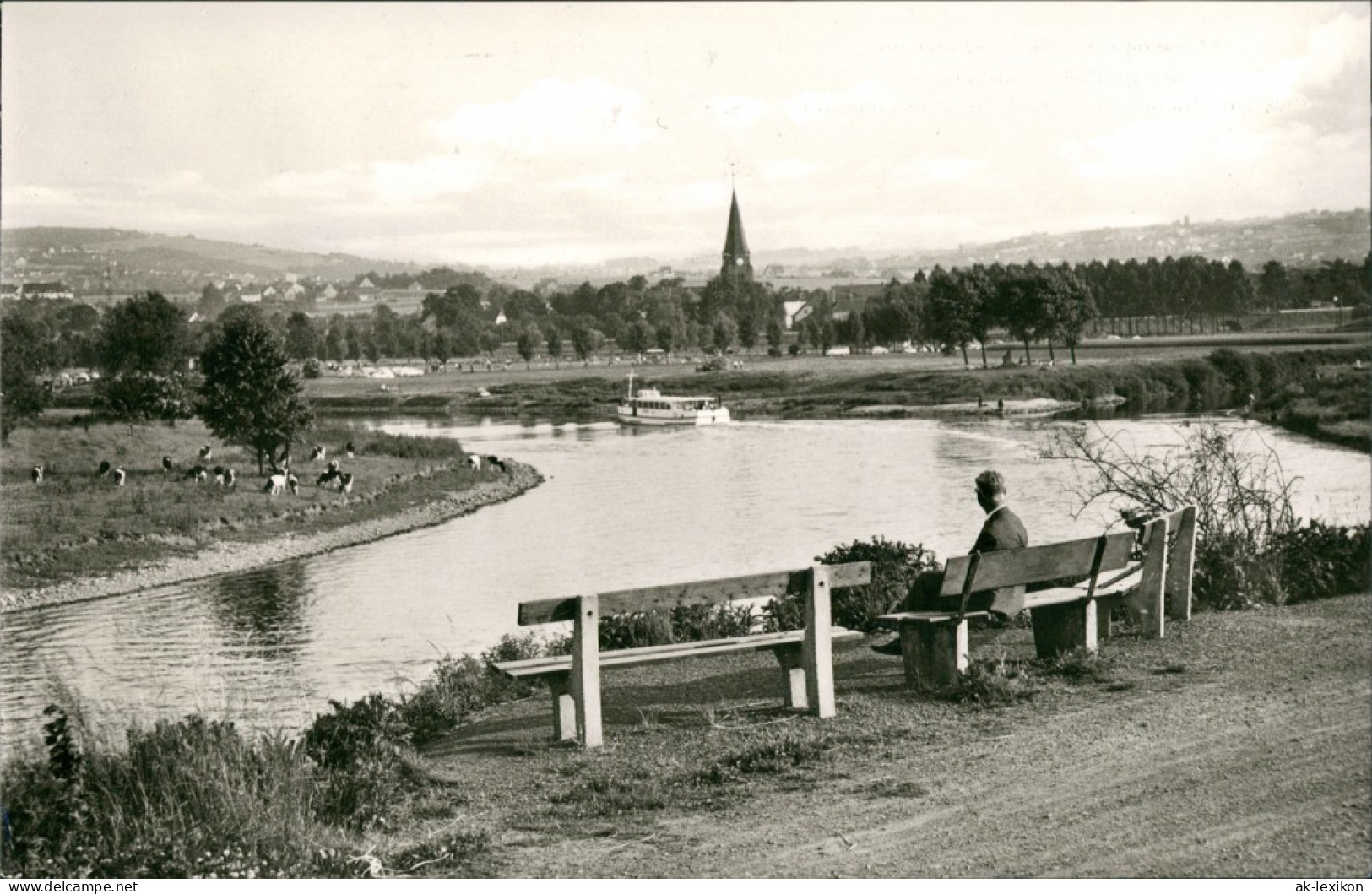 Rehme-Bad Oeynhausen Großer Weserbogen Blick Auf Weser Dampfer Kirchturm 1972 - Bad Oeynhausen