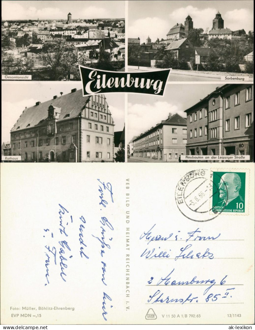 Ansichtskarte Eilenburg Sorbenburg Rathaus Leipziger Straße Panorama 1966 - Eilenburg