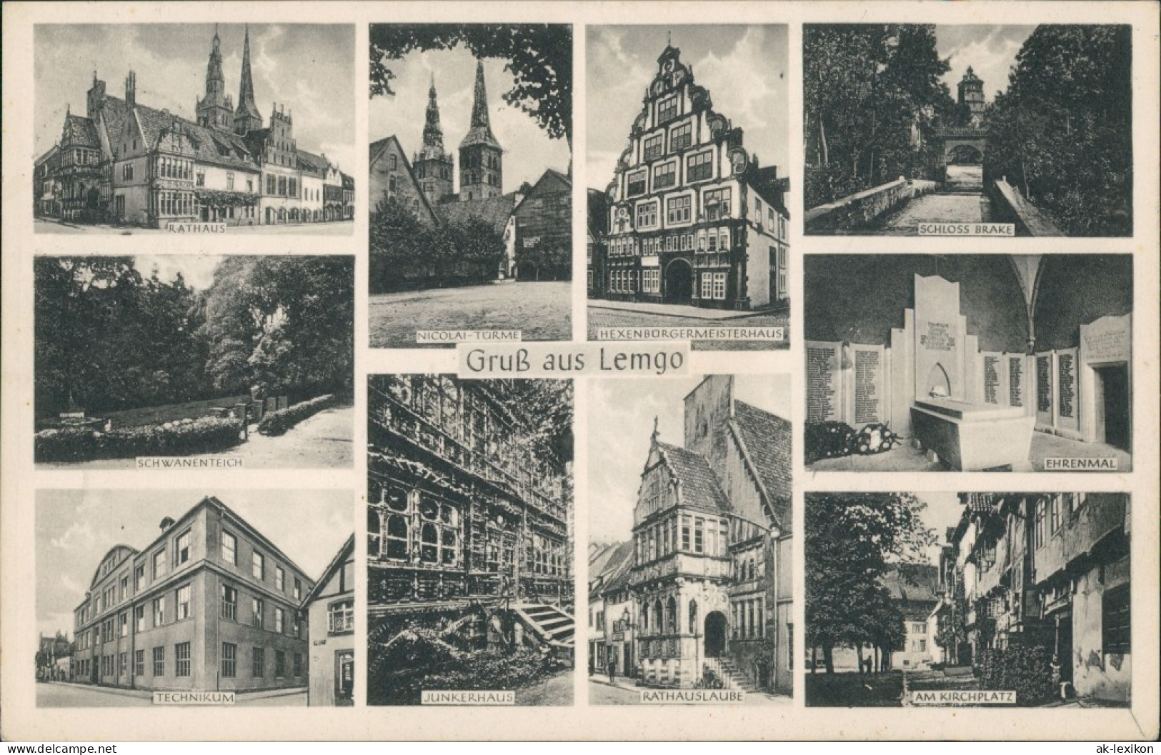 Lemgo Rathaus Nicolai Türme Junkerhaus   Kirchplatz Hexenbürgermeisterhaus 1933 - Lemgo