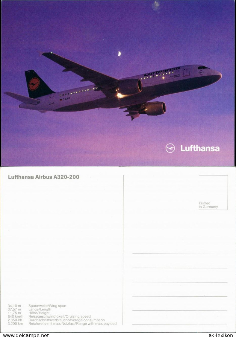 Ansichtskarte  Lufthansa Airbus A320-200 Flugwesen - Flugzeuge Bei Nacht 1988 - 1946-....: Modern Era