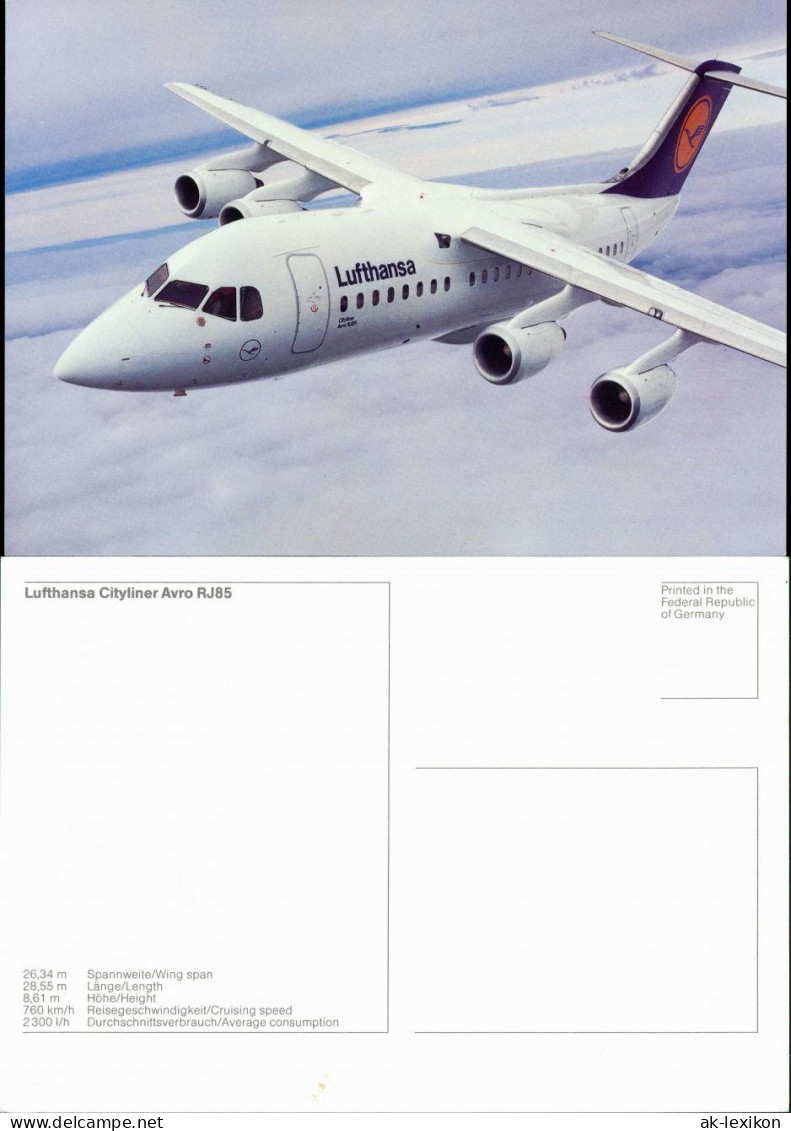 Ansichtskarte  Lufthansa Cityliner Avro RJ85 Flugwesen - Flugzeuge 1988 - 1946-....: Modern Era