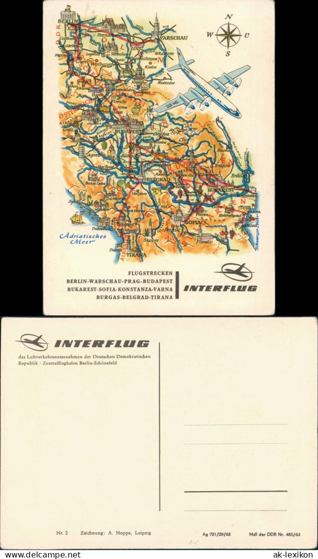 Ansichtskarte  INTERFLUG DDR - Streck Berlin Sofia Tirana 1958 1963 - 1946-....: Modern Era