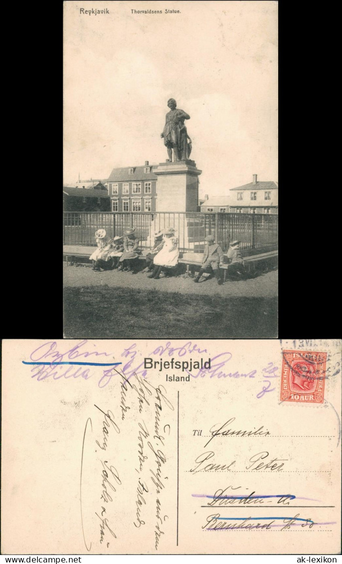 Postcard Reykjavík Thorvaldsens Statue - Kinder 1914 - Iceland