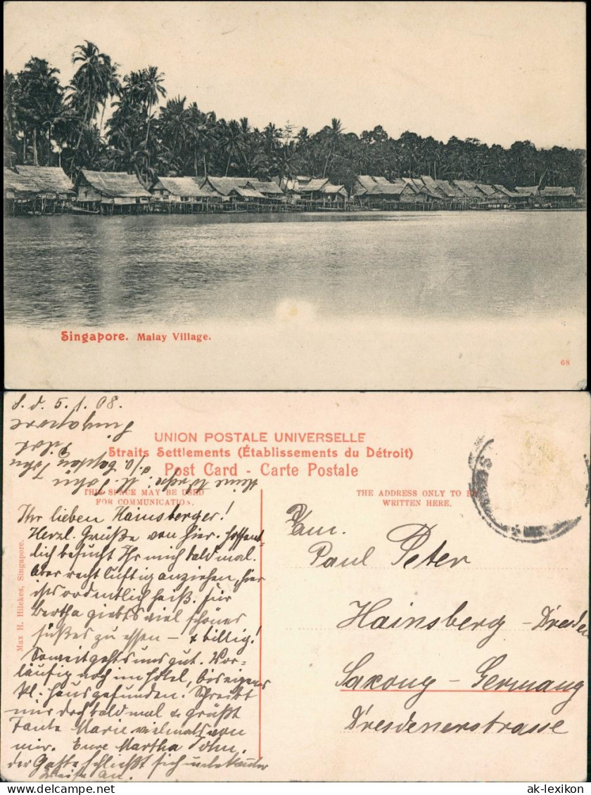 Postcard Singapur Malay Village 1908 - Singapore