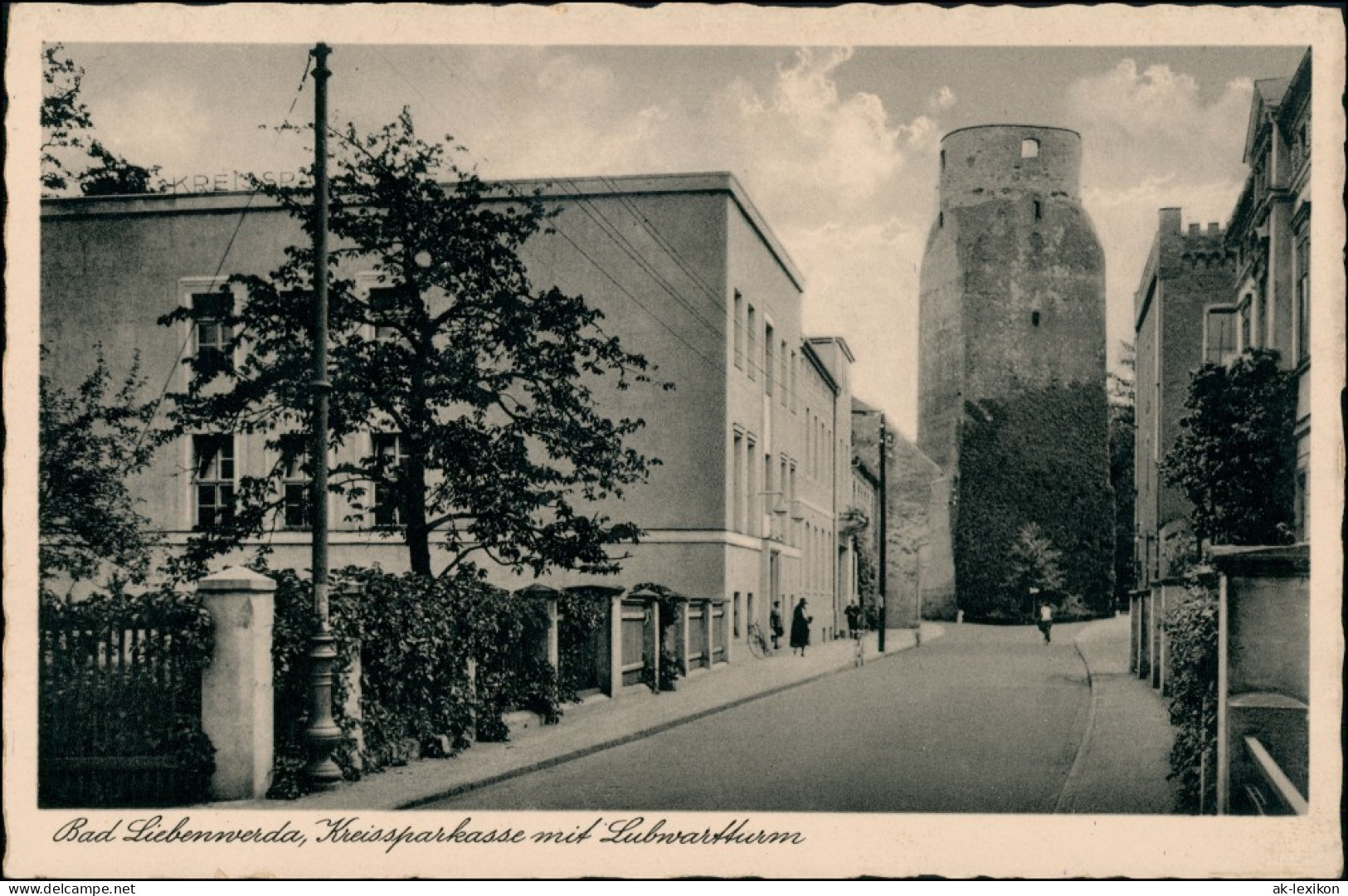 Ansichtskarte Bad Liebenwerda Kreissparkasse Mit Lubwartturm 1939 - Bad Liebenwerda