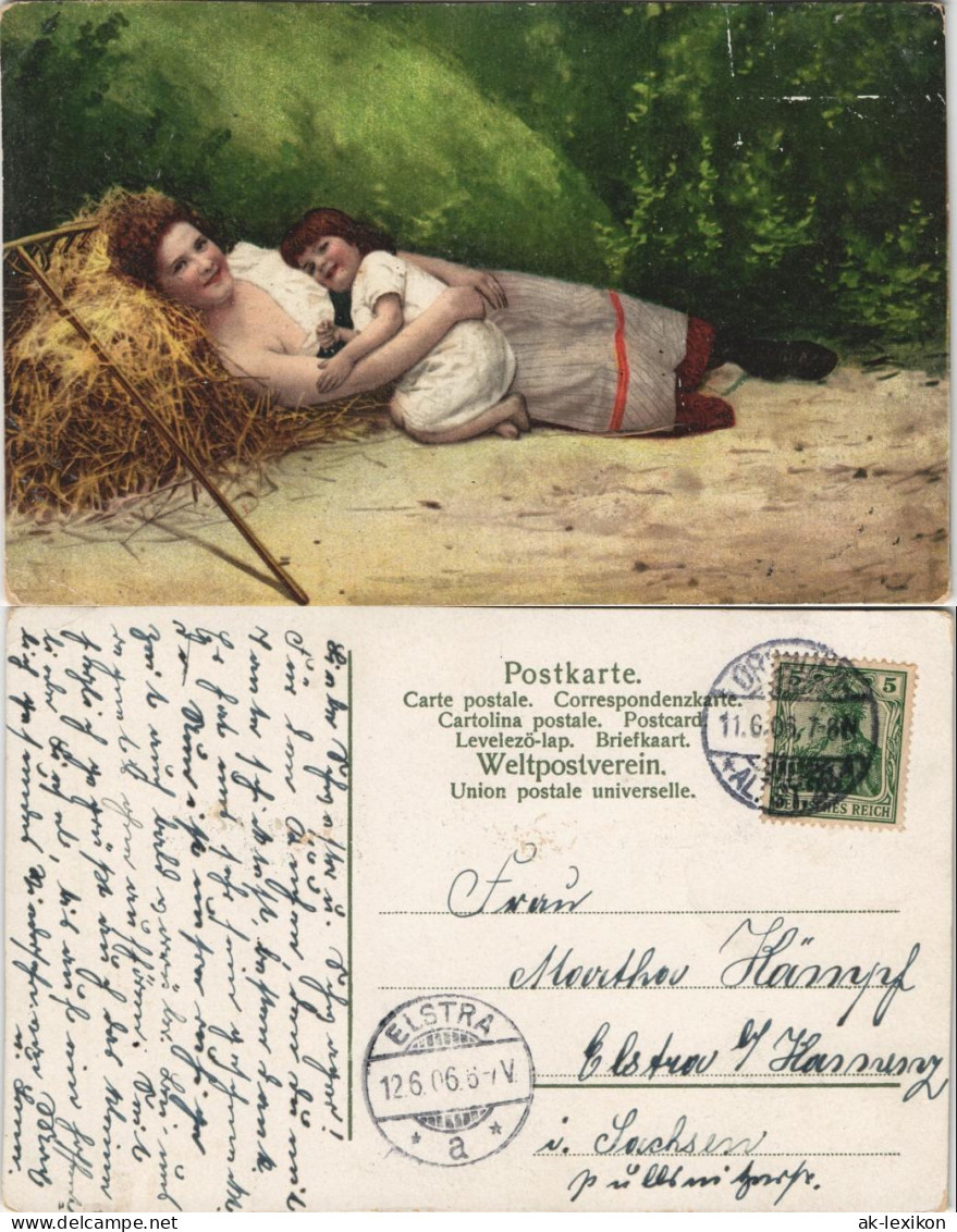 Berufe /Arbeit: Bauern - Landwirtschaft Frau Und Kind Im Heu 1906 - Landbouwers
