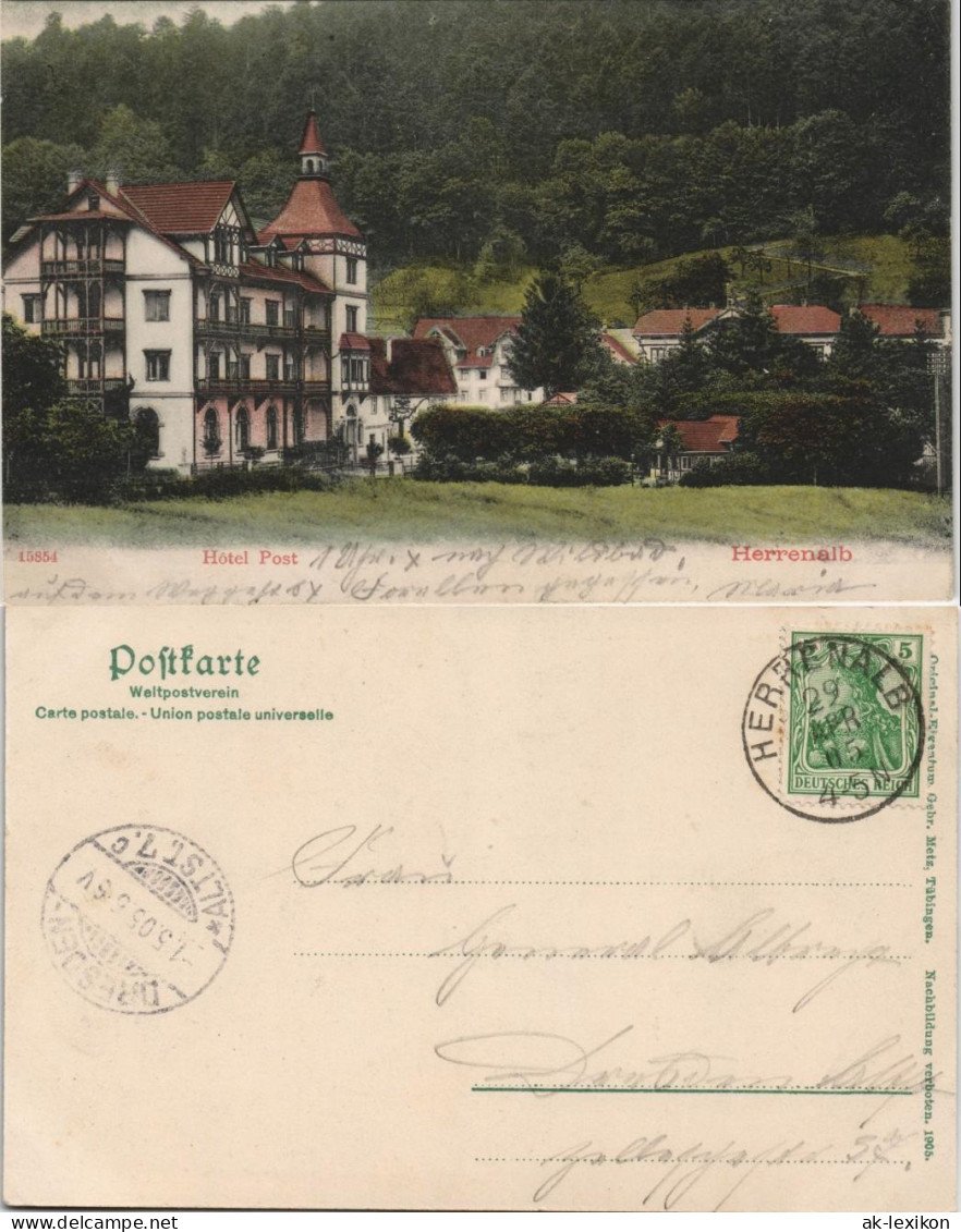 Ansichtskarte Bad Herrenalb Hotel Zur Post Coloriert 1905 - Bad Herrenalb