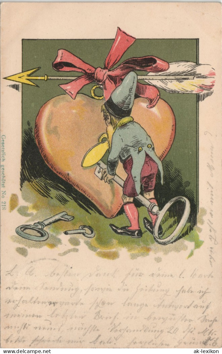 Ansichtskarte  Zwerg Heinzelmann Dreht Pfeil-Herz Auf Künstlerkarte 1900 - Paare