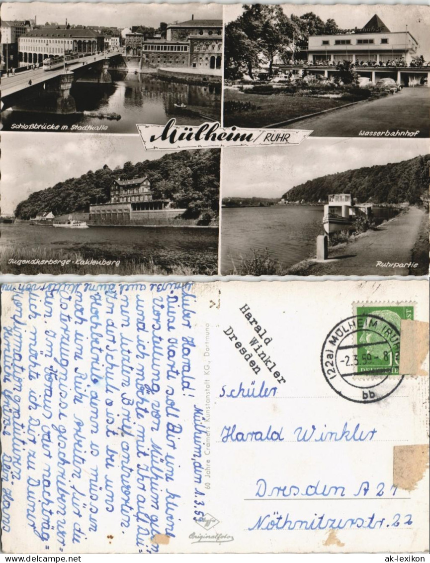 Mülheim  Ruhr Stadtteilansichten Ua. Ruhr-Partie, Brücke, Wasser-Bahnhof 1959 - Muelheim A. D. Ruhr