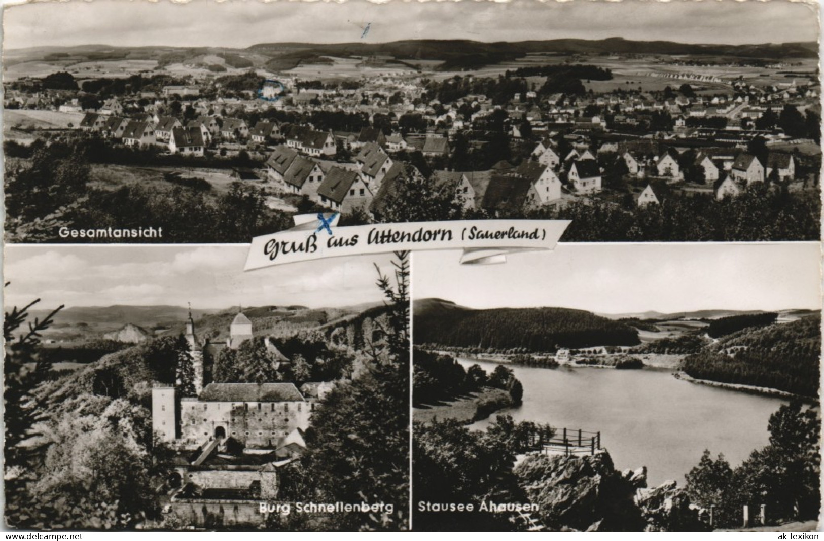 Attendorn Mehrbild-AK Mit  , Burg Schnellenberg, Stausee Ahausen 1963 - Attendorn