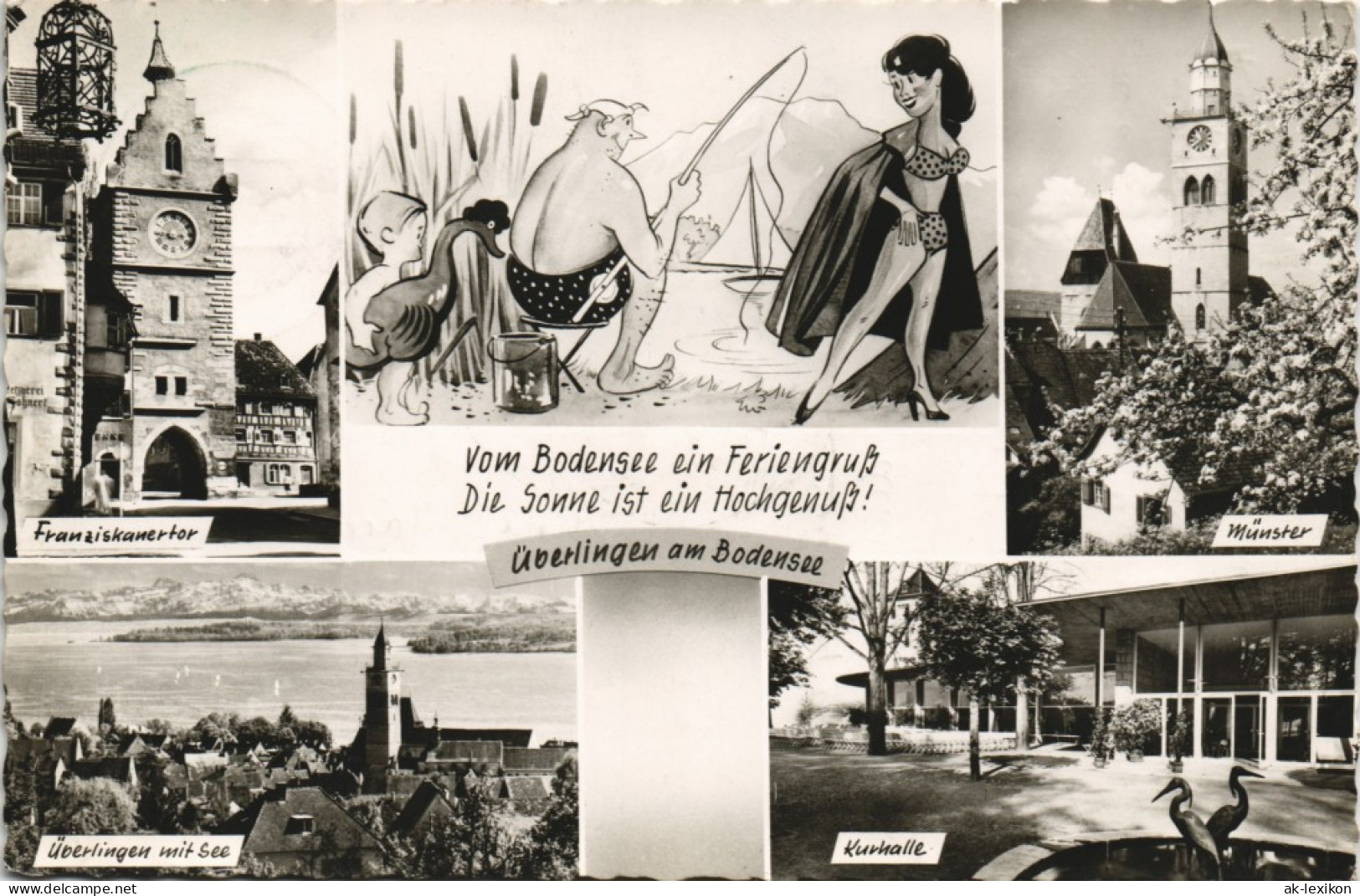 Überlingen Stadtteilansichten Und Angler (schöner Frau, Humoristik) 1960 - Ueberlingen