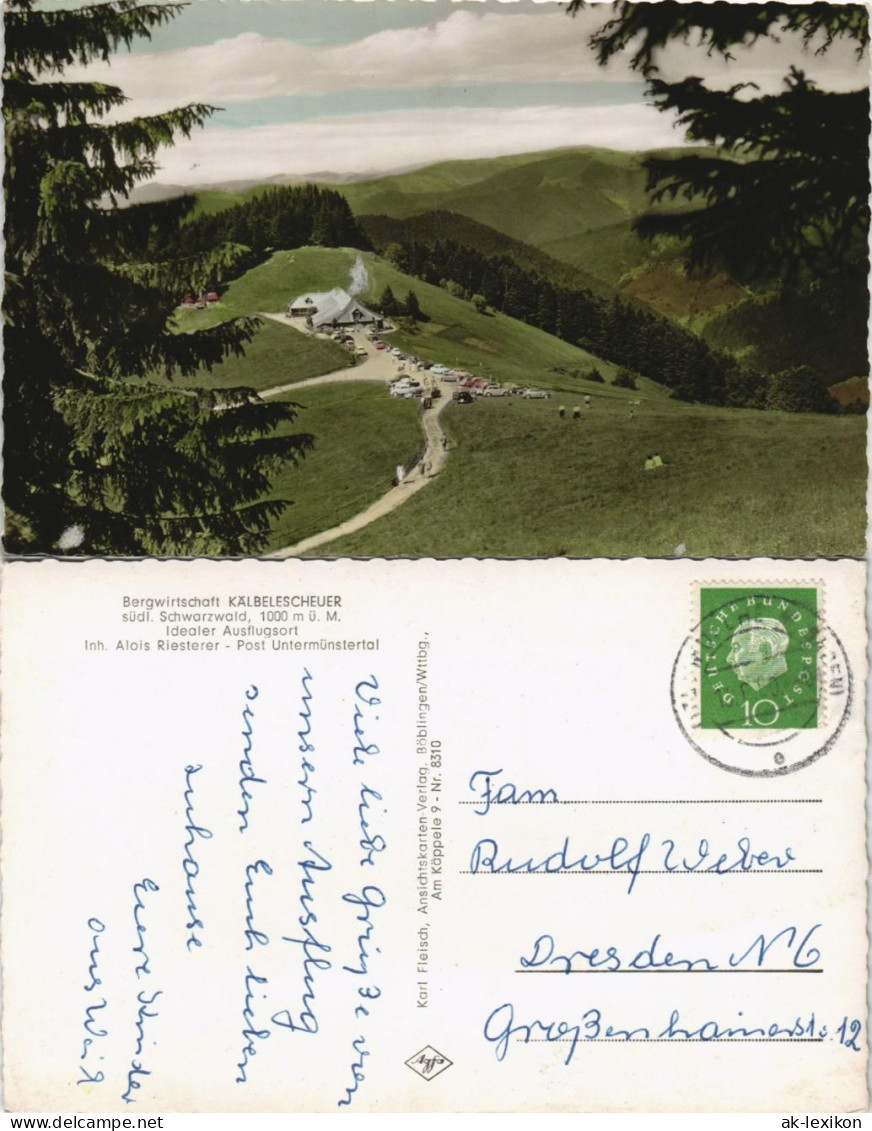 Münstertal/Schwarzwald Bergwirtschaft KALBELESCHEUER Inh.  Riesterer Post  1960 - Muenstertal