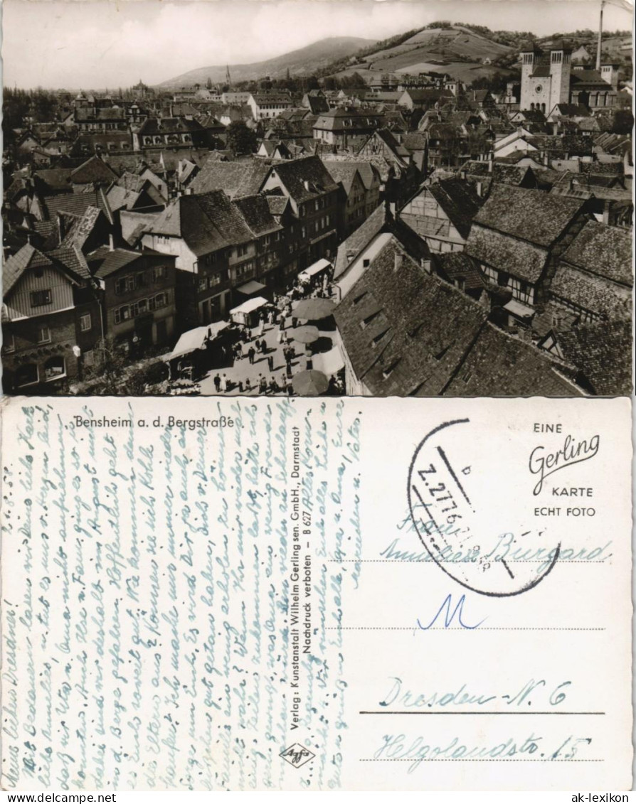 Ansichtskarte Bensheim Zentrum Aus Der Vogelschau 1958 - Bensheim