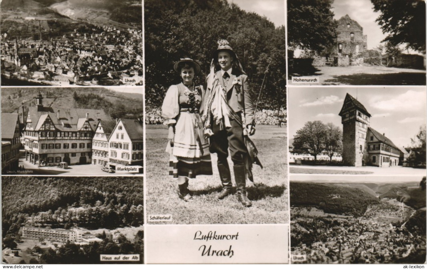 Bad Urach Mehrbild-AK Mit Marktplatz, Personen, Panorama-Ansichten 1961 - Bad Urach