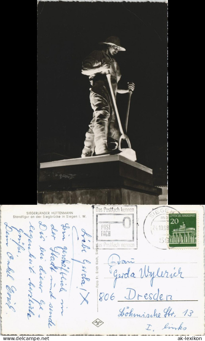 Siegen Siegerländer Hüttenmann Denkmal Standfigur A.d. Siegbrücke 1968 - Siegen