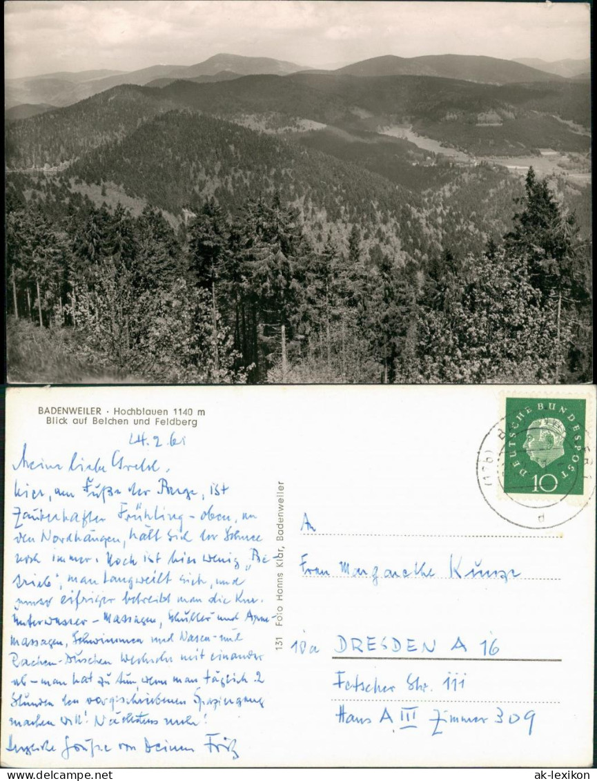 Ansichtskarte Badenweiler Umland-Ansicht Blick Auf Belchen Und Feldberg 1961 - Badenweiler