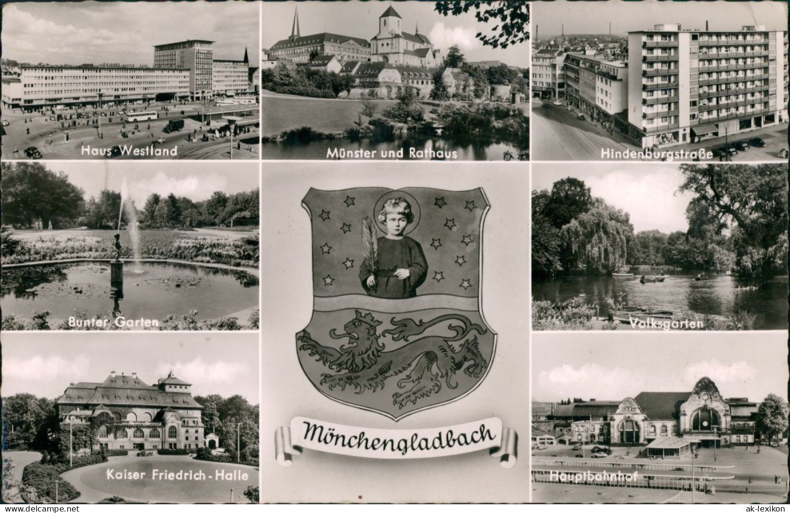 Mönchengladbach Mehrbild-AK Ua. Haus Westland, Bahnhof, Hindenburgstraße   1962 - Moenchengladbach