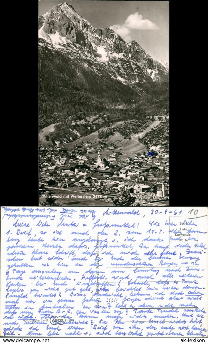 Ansichtskarte Mittenwald Panorama-Ansicht Mit Wetterstein Gebirge 1961 - Mittenwald