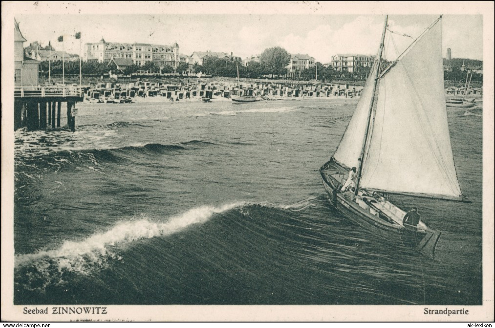 Ansichtskarte Zinnowitz Strandpartie - Hotels 1929 - Zinnowitz