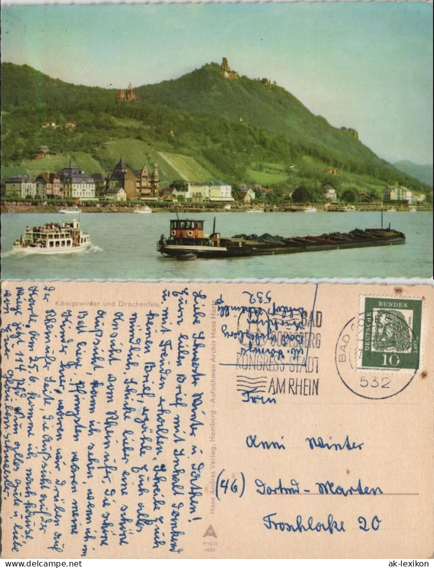 Ansichtskarte Königswinter Stadt, Rheinschiff Und Schlepper 1962 - Koenigswinter