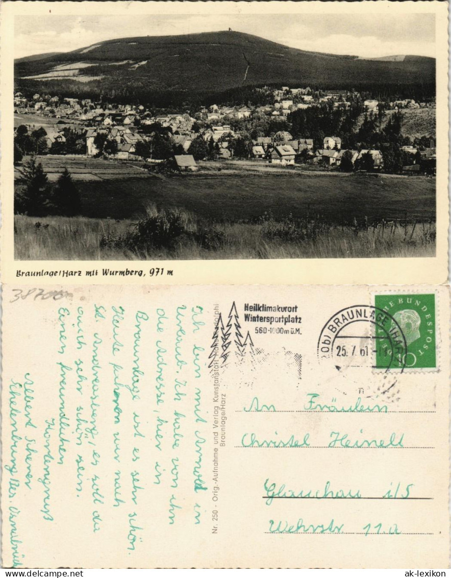 Ansichtskarte Braunlage Stadt Mit Wurmberg 1961 - Braunlage