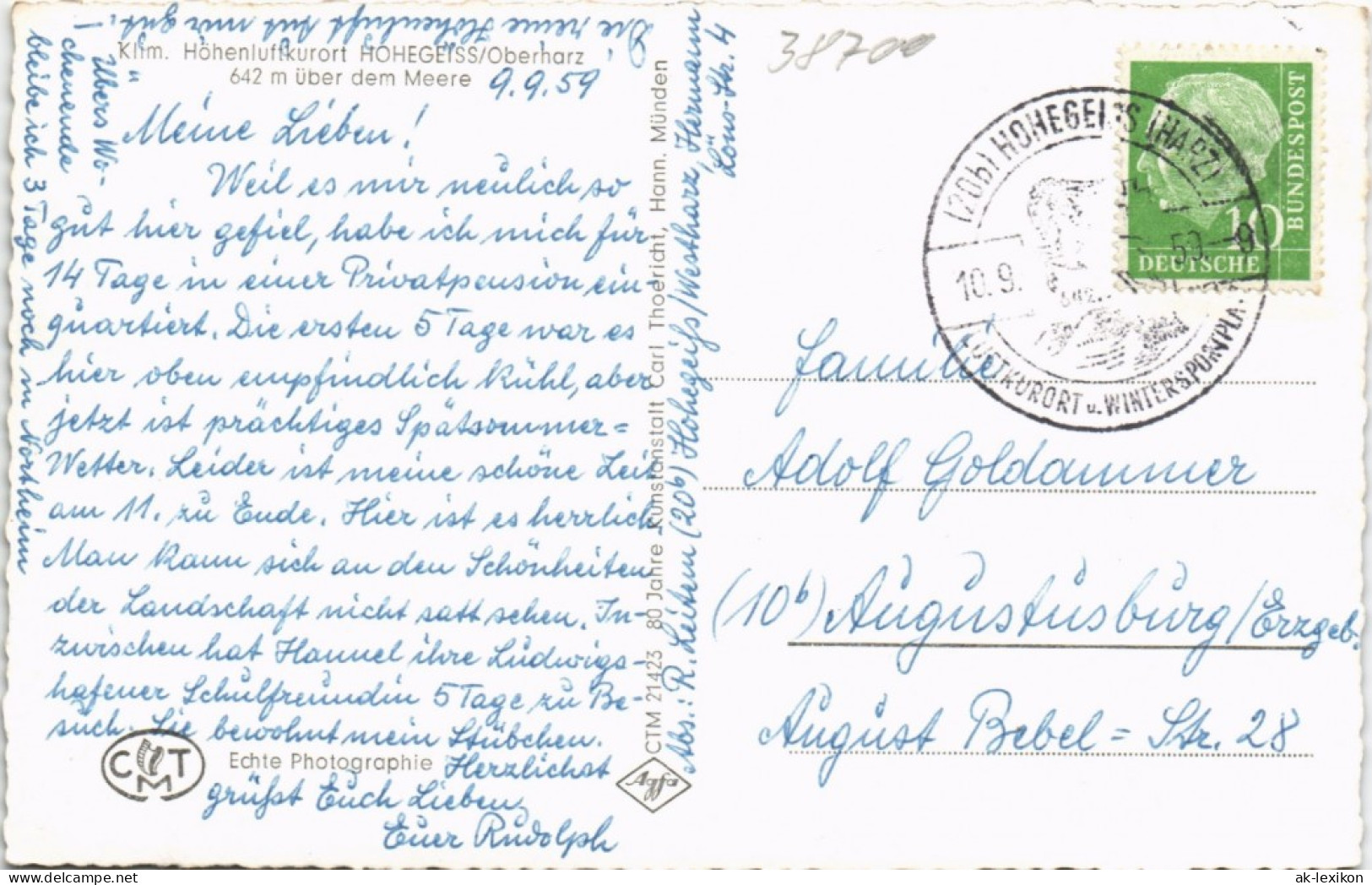Ansichtskarte Hohegeiß-Braunlage Stadtansichten 1959 - Braunlage