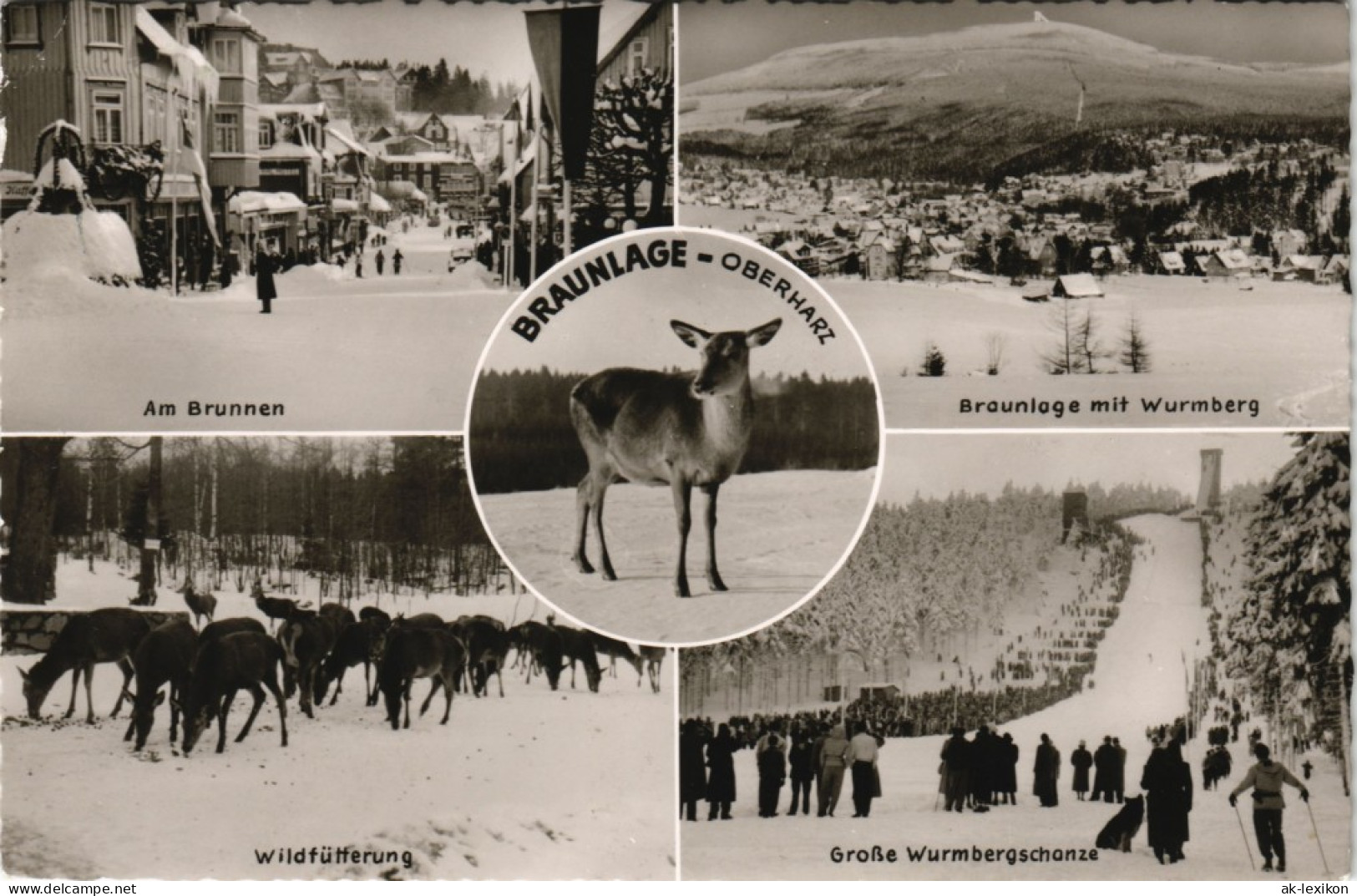 Ansichtskarte Braunlage MB Winter-AK: Schanze, Straße 1960 - Braunlage