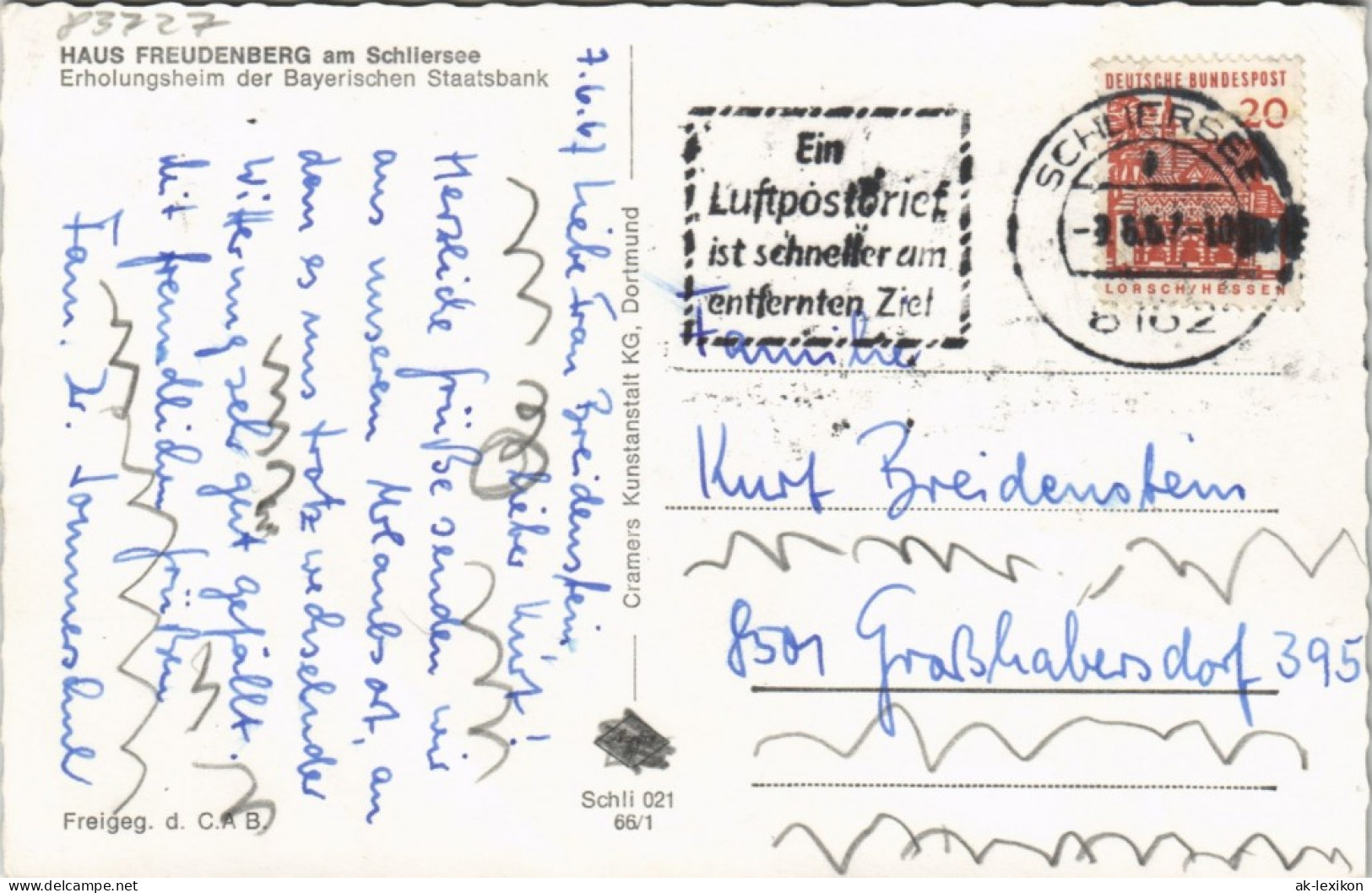 Ansichtskarte Schliersee Luftbild Haus Freudenberg Am Schliersee 1966 - Schliersee