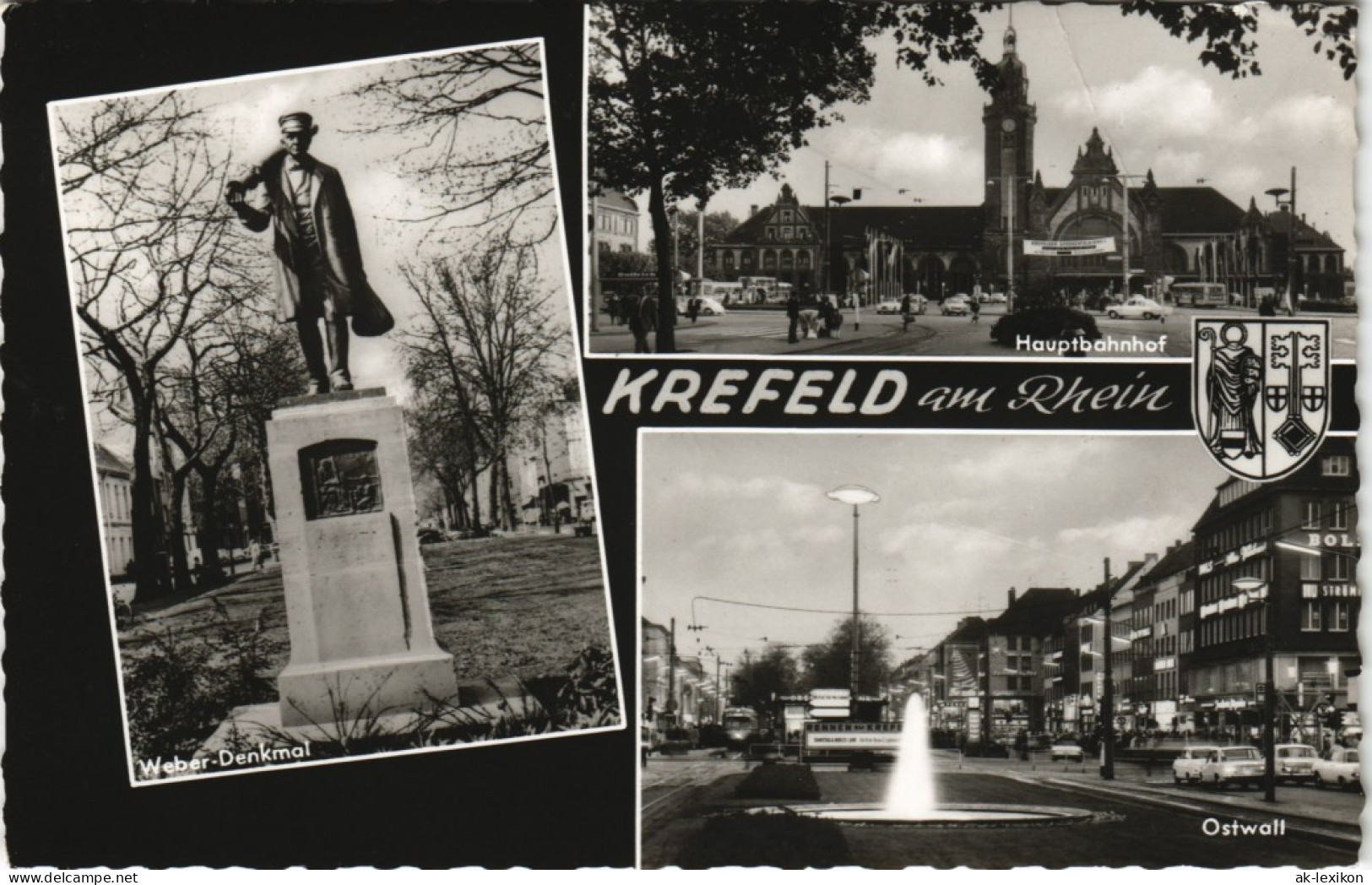 Krefeld Crefeld Mehrbild-AK Mit Hauptbahnhof, Weber-Denkmal, Ostwall 1986/1960 - Krefeld