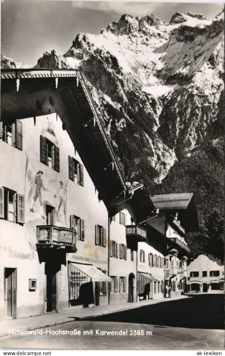 Mittenwald Hochstrasse Mit Karwendel, Wein Handlung Geschäft 1960 - Mittenwald